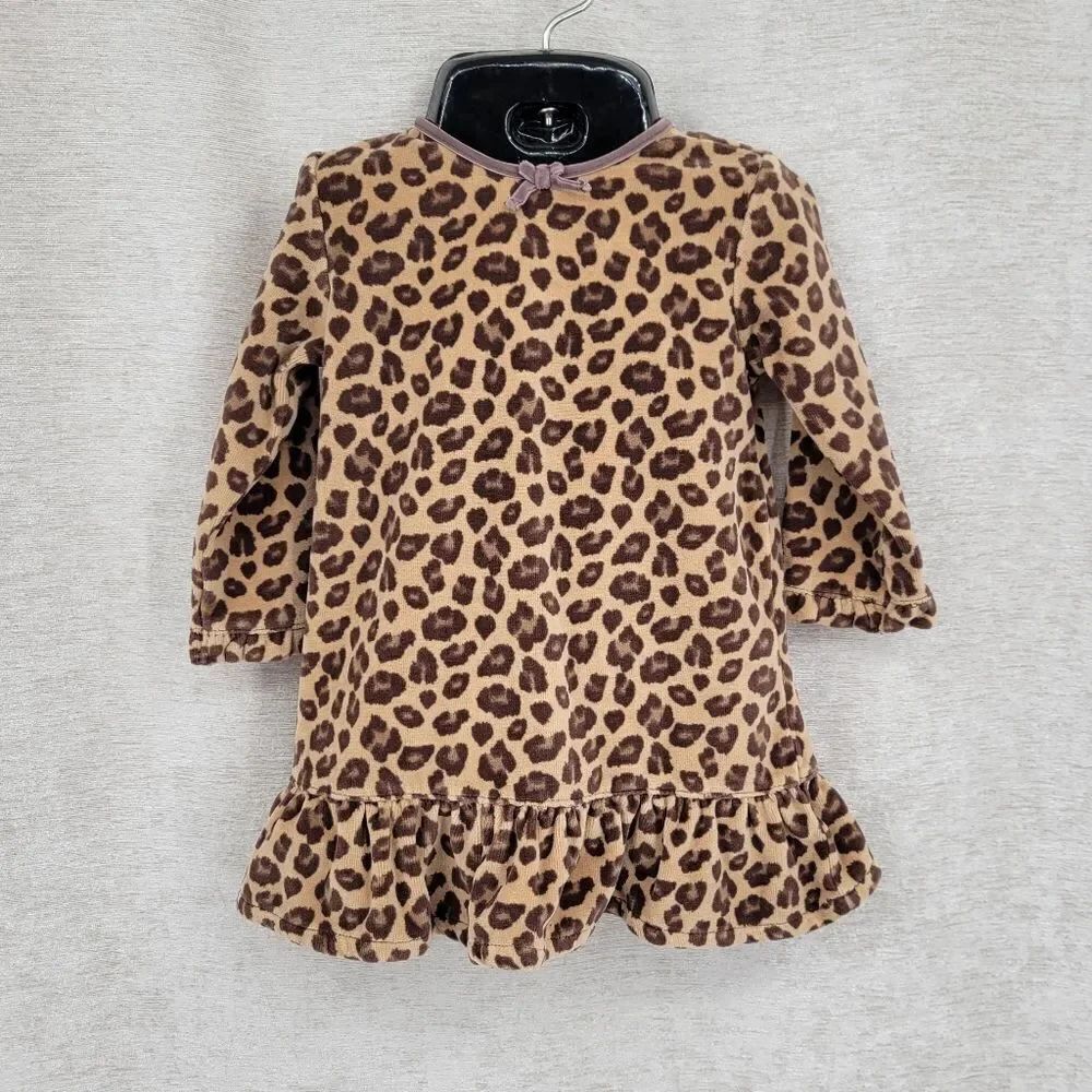 Gap Y2K Leopard Print Ruffle Hem Velour Dress Girls Infant Baby Size 3 to 6 mo